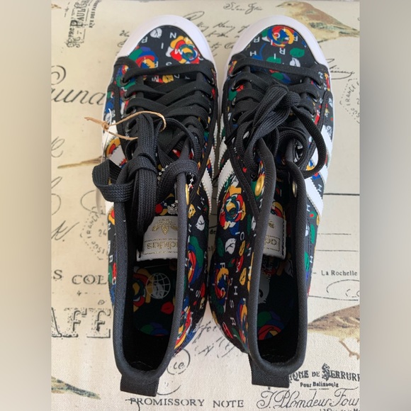 NEW Adidas Nizza High-Top Sneakers: Black, MultiColor Print, Logo9.5 - Picture 4 of 9